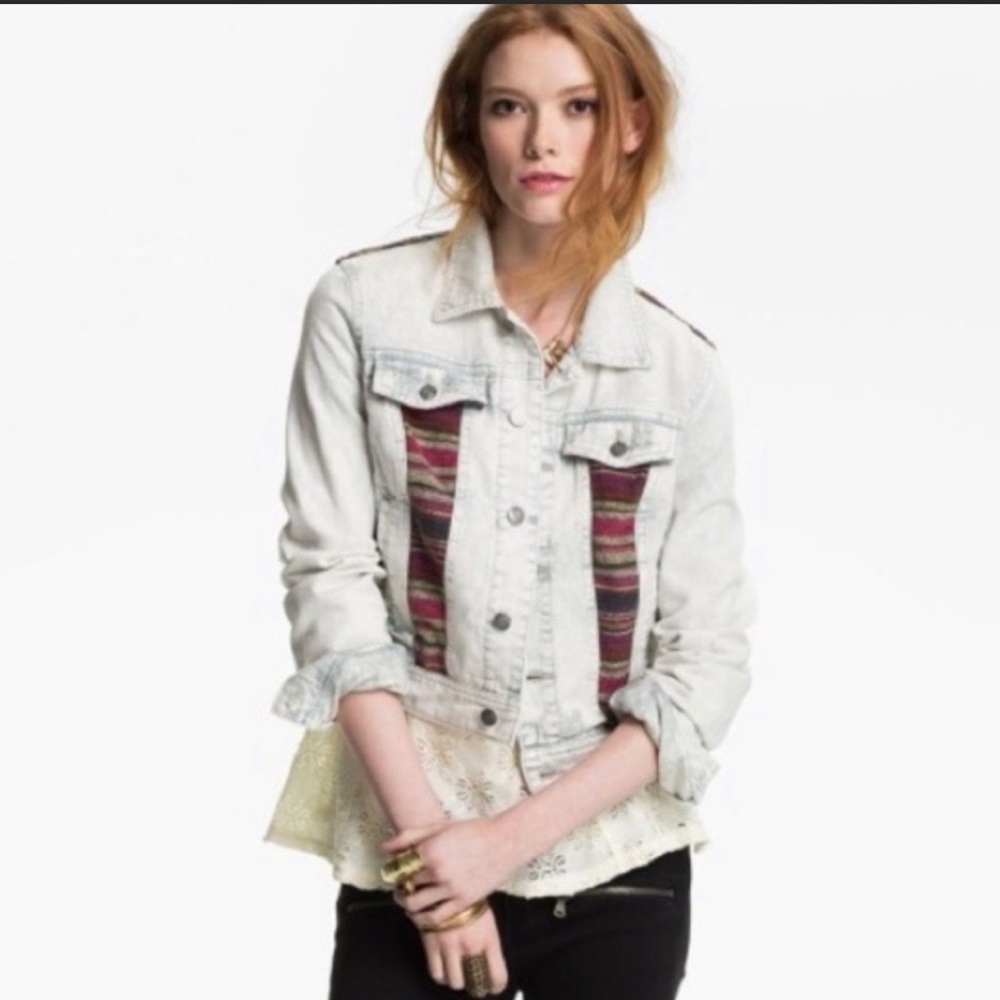 Free People Baja Distressed Denim Acid Wash Jacket